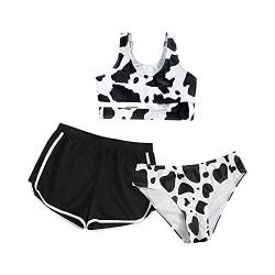 Baby Girl Output Cow Druck Hosenträger Bademode Kurze Hosen Summer 3PCs Bikini Bademantel Teenager-Badeanzüge für Mädchen (White, 13-14 Years) von Generic
