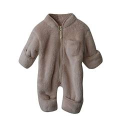 Baby Junge Mädchen Strampler Schlafanzug Overall Neugeborenes Baby Mädchen Winter Warme Dicke Feste Fleece Baumwolle Langarm Strampler Overall Jumpsuit Pullover Pyjama Outfits4353 (Khaki, 0-6 Months) von Generic