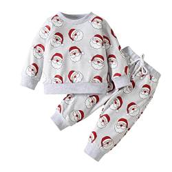 Baby Jungen Mädchen Passende Weihnachtsdrucke Kleidung Top T Shirt Hosen Winter Outfits Roter Weihnachtspyjama (Grey, 12-24 Months) von Generic