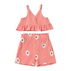 Baby Kinder Mädchen Kleidung Outfit: Hosenträger Rüschen Rüschen Saum Oberteil + Bowknot Bedruckte Shorts Kurze Hosen Bekleidungsset Sommer Strand Urlaub von Generic