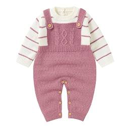 Baby Kinder Pullover Mädchen Jungen Strickpullover Kleidung Kleinkind Baumwolle Gestreift Mädchen Outfits Baby Overall Langer Pullover Jungen Herbst Winter Knitted Sweater Shirt (Pink, 3-6 Months) von Generic