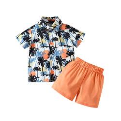 Baby-Kleinkind-Junge Hawaiihemden-Sets Blätter Blumendruck Button-Down-Hemd + Shorts 2-teilige Strandbekleidung (Orange, 6-12 Months) von Generic