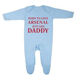 Baby-Schlafanzug mit Aufschrift "Born To Love Arsenal Just Like Daddy", entworfen und bedruckt in Großbritannien aus 100 % feiner, gekämmter Baumwolle, blau, 50 von Generic