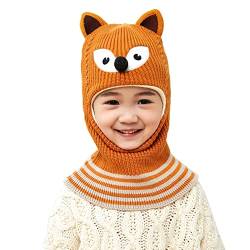 Baby Schlupfmütze Jungen Mädchen Niedlich 3D Cartoon Fuchs Wintermütze Strickmütze Warme gefüttert Nackenwärmer Halsbänder Mütze Kinder Schalmütze für Herbst und Winter von Generic