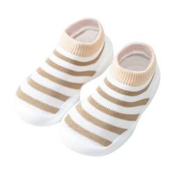 Baby-Socken-Schuhe Kleinkind Kinder Kleinkind Neugeborenes Baby Jungen Mädchen Schuhe Erste Gestreifte Plaid Antirutsch Socken Schuhe Prewalker Sneaker Säuglingssocken (Brown, 20 Infant) von Generic