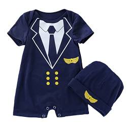 Baby Sommeranzug Pilot Kletteranzug Kurzarm Hut Lässig Ausgehen Für 0 bis 24 Jahre Baby Mädchen Blumen Strampler (Black, 12-24 Months) von Generic