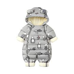 Baby Strampler Strampelanzug mit Kapuze Schneeanzüge mit Handschuhen und Füßlinge Fleece Baumwolle Strampler für Kleinkinder, Jungen Mädchen Faultier-Druck Warm Overall Winterjacke (Grey, 9-12 Months) von Generic