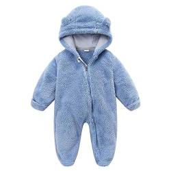 Baby Strampler Winter Warm Schneeanzug Fleece Strampelanzug Reißverschluss Overall mit Kapuze für 0-12 Monat Blau 0-3M von Generic