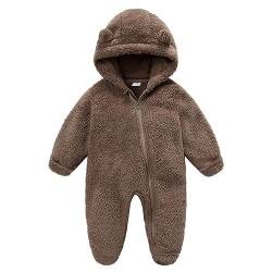 Baby Strampler Winter Warm Schneeanzug Fleece Strampelanzug Reißverschluss Overall mit Kapuze für 0-12 Monat Braun 9-12M von Generic