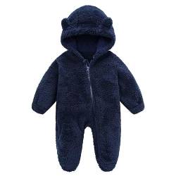 Baby Strampler Winter Warm Schneeanzug Fleece Strampelanzug Reißverschluss Overall mit Kapuze für 0-12 Monat Dark Blue 9-12M von Generic