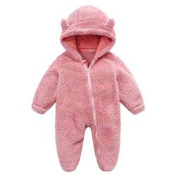Baby Strampler Winter Warm Schneeanzug Fleece Strampelanzug Reißverschluss Overall mit Kapuze für 0-12 Monat Pink 0-3M von Generic