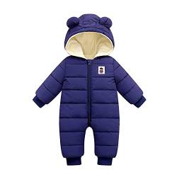 Baby Winter Overall mit Kapuze, Strampler Schneeanzug Jungen Mädchen Bärenohren Langarm Jumpsuit Warm Gefütterte Jacke Daunen Outwear Hoodies Outfits mit Reißverschluss (Navy, 0-3 Months) von Generic