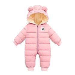 Baby Winter Overall mit Kapuze, Strampler Schneeanzug Jungen Mädchen Bärenohren Langarm Jumpsuit Warm Gefütterte Jacke Daunen Outwear Hoodies Outfits mit Reißverschluss (Pink, 12-18 Months) von Generic