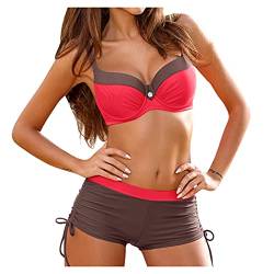 Badeanzug Damen,Bikini Damen Set Bauchweg Push Up Bandeau Bademode Sets Sexy mit Hotpants Kordelzug Frau Wassersport Zweiteiliger Badeanzug Swimsuit von Generic