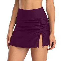 Badehose für Damen Baderock mit Innenslip Kurze Bikini Rock mit Seitenschlitz & Tunnelzug High Waist Minirock Badeshorts Schwimmhose Bikinihose Badekleid Bademode Strand Rock von Generic