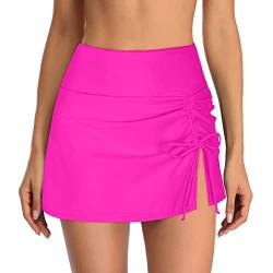 Badehose für Damen Baderock mit Innenslip Kurze Bikini Rock mit Seitenschlitz & Tunnelzug High Waist Minirock Badeshorts Schwimmhose Bikinihose Badekleid Bademode Strand Rock von Generic