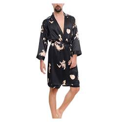 Bademantel Herren Leicht Dünn - Morgenmantel Herren Sommer Satin Kurz-Saunamantel Japanischer Kimono Robe Langarm Bademantel Schlafanzug Nachtwäsche Satin-Nachthemd Hausmantel, Geschenke Für Männer von Generic