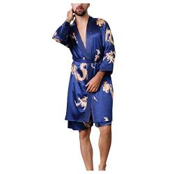 Bademantel Herren Leicht Dünn Morgenmantel Sommer Satin Kurz-Saunamantel Japanischer Kimono Robe Langarm Bademantel Schlafanzug Nachtwäsche Satin-Nachthemd Hausmantel, Geschenke Für Männer von Generic