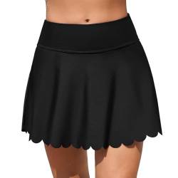 Baderock Damen mit Innenslip Schwarz Elegant Schwimmrock mit Taschen High Waist Boardshorts Badeanzug Sommer Strand Rock Tankini Bottom Bikini Shorts Gummiband A-Linie Minirock Badekleid Swimbottom von Generic