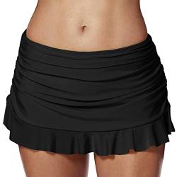 Badeshorts Damen Elegant Baderock mit Innenslip Retro Raffung Bademode Kurze Rock Ruched Bauchweg Badehose Bikinirock Eingebaut Bikinihose Sportrock Schwimmrock Strandbikini Bikini (Black #5, XL) von Generic