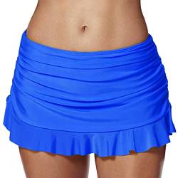 Badeshorts Damen Elegant Baderock mit Innenslip Retro Raffung Bademode Kurze Rock Ruched Bauchweg Badehose Bikinirock Eingebaut Bikinihose Sportrock Schwimmrock Strandbikini Bikini (Blue #5, XXL) von Generic