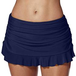 Badeshorts Damen Elegant Baderock mit Innenslip Retro Raffung Bademode Kurze Rock Ruched Bauchweg Badehose Bikinirock Eingebaut Bikinihose Sportrock Schwimmrock Strandbikini Bikini (Dark Blue #5, L) von Generic