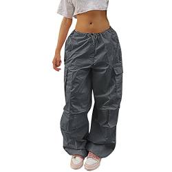 Baggy Cargo Fallschirmhose für Mädchen, Y2K Vintage Jogger mit Verstellbarer Elastischer Taille für Kinder Fit (Grau, XS) von Generic