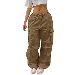 Baggy Cargo Fallschirmhose für Mädchen, Y2K Vintage Jogger mit Verstellbarer Elastischer Taille für Kinder Fit (Khaki, S) von Generic