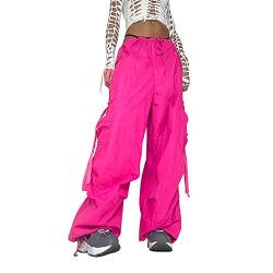 Baggy Cargo Pants Hip Hop Baggy Hose Track Pants Streetwear Vintage Jeanshosen Harajuku 90er Freizeithose Casual Lang Freizeithosen (a-Hot Pink, L) von Generic