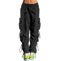 Baggy Hose Damen Track Pants Y2K Fallschirmhosen Teenager Baggy Cargohose Damen Y2K Weites Bein Track Pants Vintage Baggy Hosen für Frauen Streetwear Elastische Taille Parachute Pants von Generic