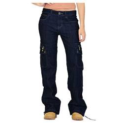 Baggy Jeans Damen High Waist - Cargo Jeans Damen mit Multi-Taschen Jeanshose Lang Straight Leg Weites Bein Denim Hose Damenjeans Cargohose Freizeithose Arbeitshose Jeans Hosen für Frauen von Generic