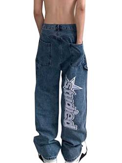 Baggy Jeans Herren Hip Hop Jeanshose Y2k Straight Jeans Teenager Jungen Skateboard Hose Streetwear von Generic