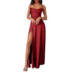 Ballkleider Damen Lang Abendkleider Elegant für Hochzeit Cocktailkleid mit Taschen Satin Sexy Spaghetti Hochzeitskleid Abschlusskleider Große Größen Festlich Kleider Rückenfrei Brautjungfernkleider von Generic