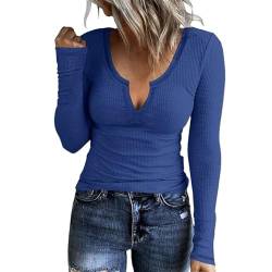 Basic Langarmshirt Damen V-Ausschnitt Langarm T Shirt Rippstrick Stretch Pullover Elegant Enge Oberteile Langarm Slim Fit Pulli Sweater Stricktop Sweatshirt Bluse Tops für Frauen von Generic