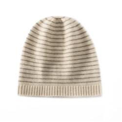 Beanie-Mütze für Damen, Herbst, Winter, gestreift, gestrickt, Kaschmir, lässig, weich, warm, gKnit Hüte, beige, Einheitsgröße von Generic