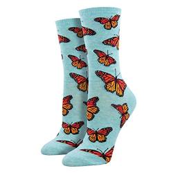 Bedruckte Socken für Damen und Mädchen, Schmetterlings-Druck, buntes Muster, niedliche Damen-Socken (blau, Einheitsgröße) von Generic