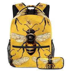 Bee and Flowers Unleash Creativity, Rucksack mit Federmäppchen für Jungen, Mädchen, Teenager, 2-teiliges Schulranzen-Set für Kinder, Mehrfarbig Nr. 01, B：29.4x20x40cm P：19x7.5x3.8cm, Tagesrucksäcke von Generic