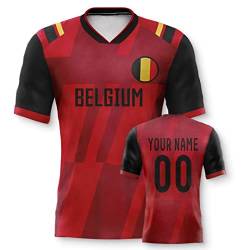 Belgien Personalisiertes Weltmeisterschaft Fussball Trikot mit Ihrem Namen und Nummer für Herren Damen Kinder Casual Sport Fan T-Shirt Trikot Geschenk Rot von Generic