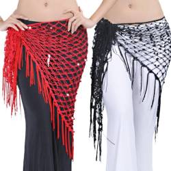 Belly Dance Hip -schals 2pcs Baumelnden Bauch Taille Kostüm Bauch Tanzröcke Wickeln Langem Quasten Und Pailletten von Generic