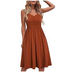 Beste Freundin Geschenke Sommerkleid Damen Knielang A Linien Plissee Trägerkleid Ärmellos Swing Strandkleid Spaghettiträger Tank Kleid Sommer Minikleid Skaterkleid Einfarbig von Generic