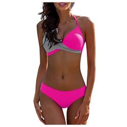 Bikini Damen, Summer Bikini Damen Set Curvy Bikini Große Größen High Waist Bauchweg Neckholder Bikini Damen Summer Push Up Sexy Bademode V Ausschnitt Twist Front Bikini Set (A05,M) von Generic