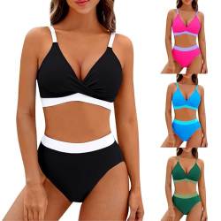 Bikini Damen Set, Bikini Damen Große Brüste Zweiteiler Sommer Mit Shorts Splice Sommer Tankini Set Ohne Bügel Sexy Bauchweg Bikini Bandeau Bikini Damen Sonnendurchlässiger (Schwarz,XL) von Generic