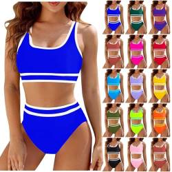 Bikini Damen Set, Sport Bikini Damen Zweiteiliger Farbblock U Ausschnitt Bauchweg Badeanzug Push Up Bikini High Waist Bademode Bauchkontrolle Sommer Mädchen Bikini Sets Badeanzüge Schwimmanzug von Generic