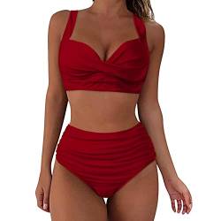 Bikini Damen Set Bauchweg Zweiteilige Badeanzüge Twist Front Sexy Push Up Oberteil Mit Badeshorts Hoher Taille Schwarz Schwimmanzug Swimsuit Vintage Badeanzug mit Plissiert Bikini-Sets Für Damen von Generic