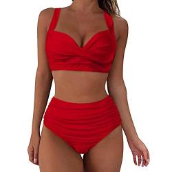 Bikini Damen Set Bauchweg Zweiteilige Badeanzüge Twist Front Sexy Push Up Oberteil Mit Badeshorts Hoher Taille Schwarz Schwimmanzug Swimsuit Vintage Badeanzug mit Plissiert Bikini-Sets Für Damen von Generic