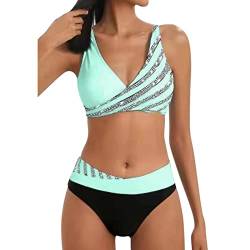 Bikini Damen Set Zweiteiliger Badeanzug V Ausschnitt Bauchkontrolle Bikini Sets Push Up Hoher Taille Strandmode Brustfalte Bademode Sexy Tankini Swimsuit Große Brüste Sport Triangel Breites Swimwear von Generic