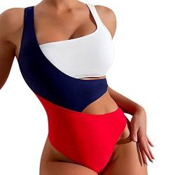 Bikini Glitzer Damen Badeanzug für Frauen Badeanzüge tiefer U-Ausschnitt Farbblock Badeanzug Bademode Body Lila (Red, M) von Generic