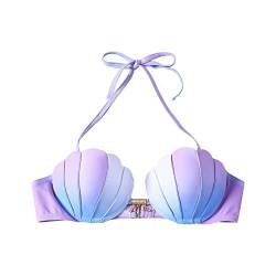 Bikinioberteil mit Trägern, Meerjungfrauen Badeanzug,Gradient Colour Bikini Mermaid Shell Swimwear, Push-Up-Badeanzug, Tops für Damen mit Bügel, Badeanzug, Tops, Badeanzug von Generic