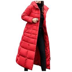 Black Friday Angebote 2023,Daunenmantel Damen Lang Warm Winter Clothes Schlanke Bequem Lässige Elegant Weich Gesteppte Langärmelige Daunenjacke Mit Fellkapuze Herbst Thermische Übergangsjacke (Red,M) von Generic