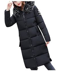 Black Friday Angebote 2023,Daunenmantel Damen Winter Lang Warm Winter Clothes Lässige Schlanke Bequem Langärmelige Gesteppte Daunenjacke Mit Fellkapuze Herbst Thermische Übergangsjacke (Black,3XL) von Generic